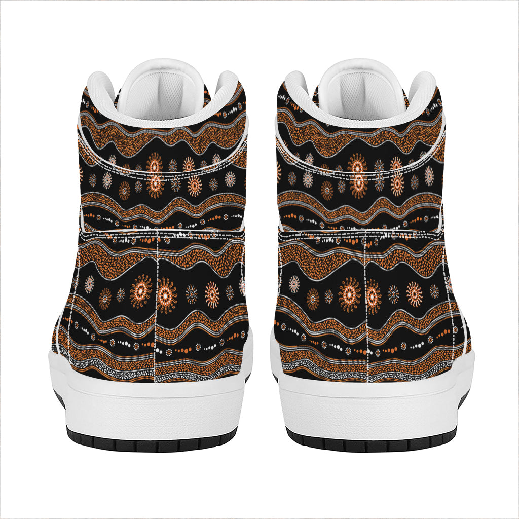 Australian Aboriginal Art Pattern Print High Top Leather Sneakers