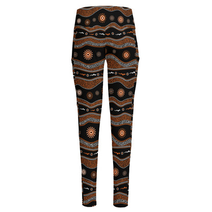 Australian Aboriginal Art Pattern Print High-Waisted Pocket Leggings