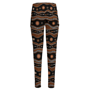 Australian Aboriginal Art Pattern Print High-Waisted Pocket Leggings