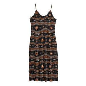 Australian Aboriginal Art Pattern Print Jersey Midi Cami Dress