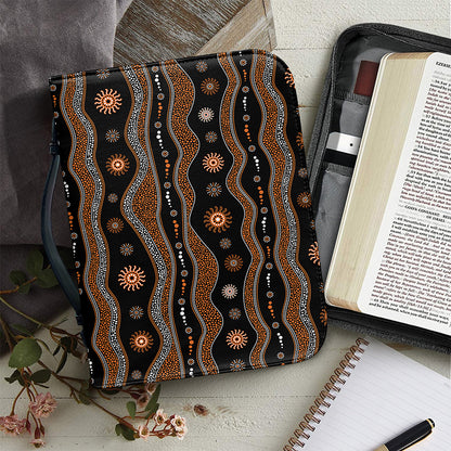 Australian Aboriginal Art Pattern Print Leather Bible Cover
