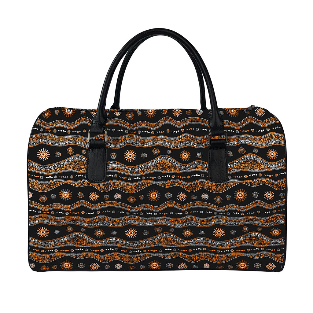 Australian Aboriginal Art Pattern Print Leather Duffle Bag