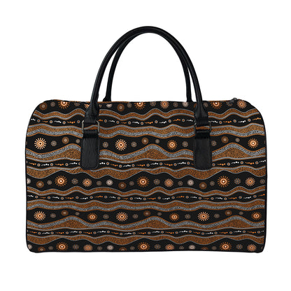 Australian Aboriginal Art Pattern Print Leather Duffle Bag