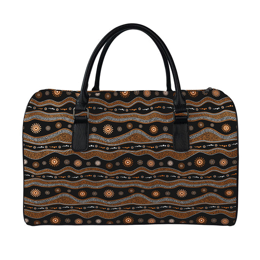 Australian Aboriginal Art Pattern Print Leather Duffle Bag