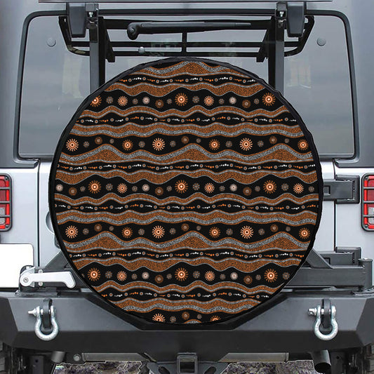 Australian Aboriginal Art Pattern Print Leather Spare Tire Cover