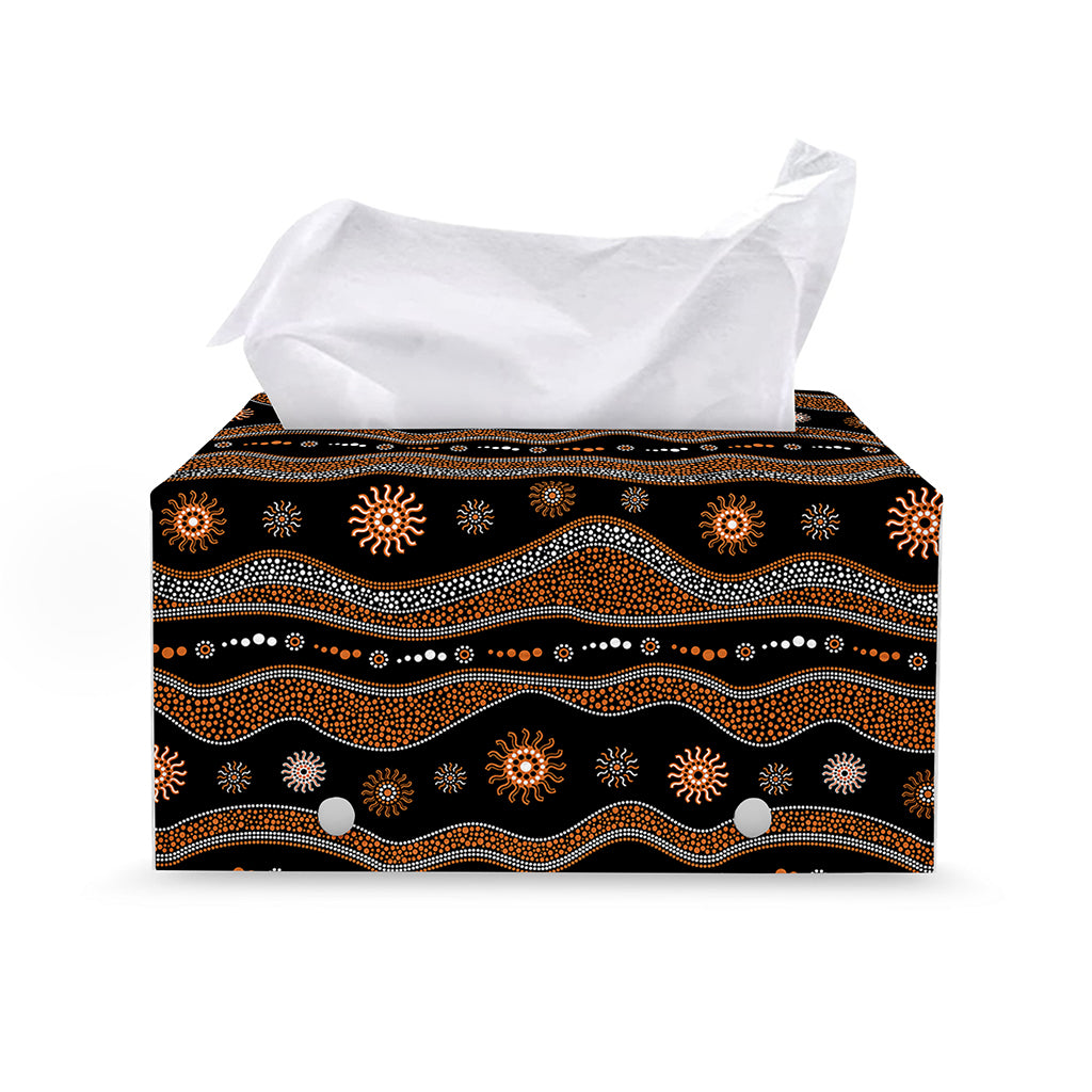 Australian Aboriginal Art Pattern Print Leather Tissue Box Cover