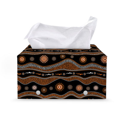 Australian Aboriginal Art Pattern Print Leather Tissue Box Cover