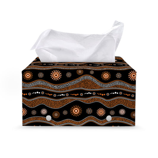 Australian Aboriginal Art Pattern Print Leather Tissue Box Cover