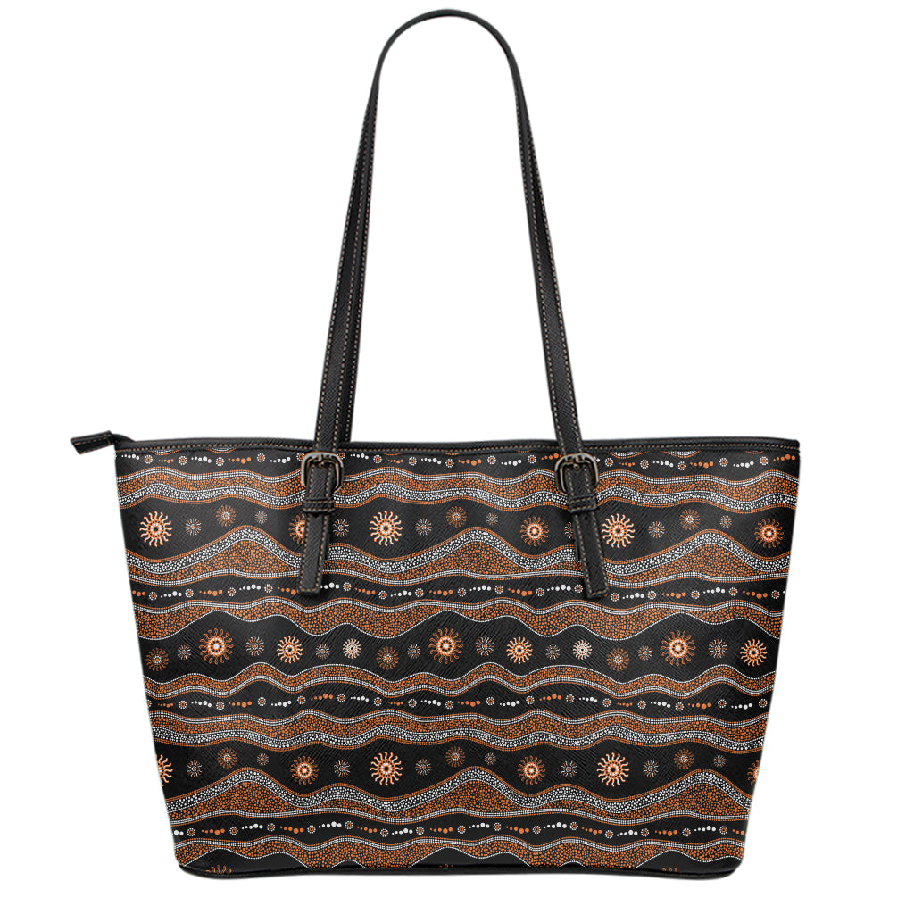 Australian Aboriginal Art Pattern Print Leather Tote Bag