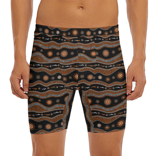 Australian Aboriginal Art Pattern Print Men's Long Boxer Briefs