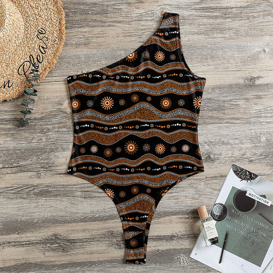 Australian Aboriginal Art Pattern Print One Shoulder Bodysuit
