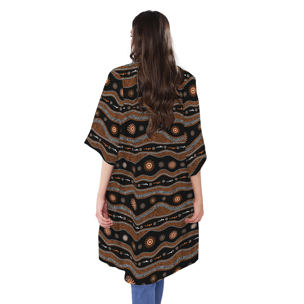 Australian Aboriginal Art Pattern Print Open Front Beach Cover Up