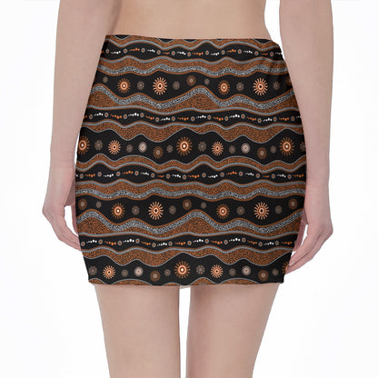 Australian Aboriginal Art Pattern Print Pencil Mini Skirt