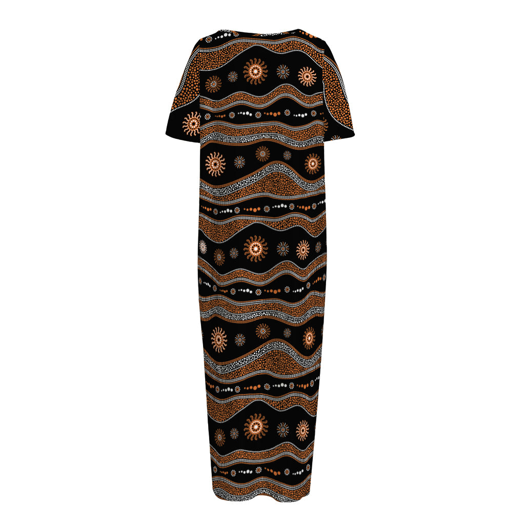 Australian Aboriginal Art Pattern Print Short Sleeve Long Nightdress