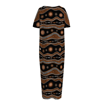 Australian Aboriginal Art Pattern Print Short Sleeve Long Nightdress