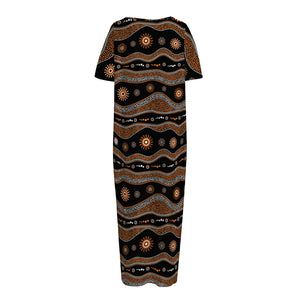 Australian Aboriginal Art Pattern Print Short Sleeve Long Nightdress