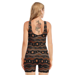 Australian Aboriginal Art Pattern Print Sleeveless One Piece Swimsuit