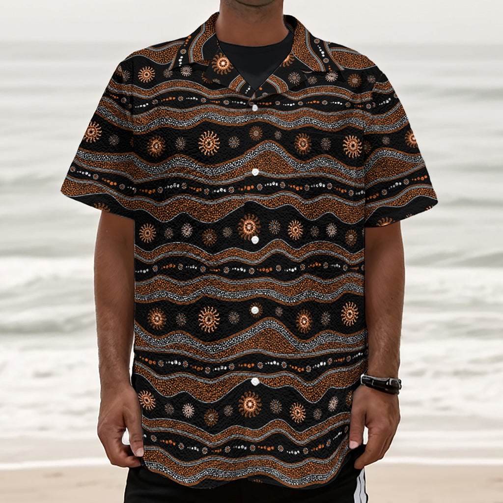 Australian Aboriginal Art Pattern Print Textured Short Sleeve Shirt
