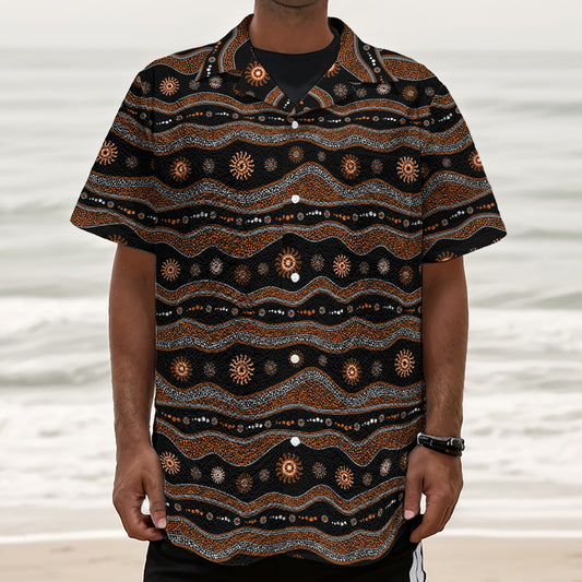 Australian Aboriginal Art Pattern Print Textured Short Sleeve Shirt