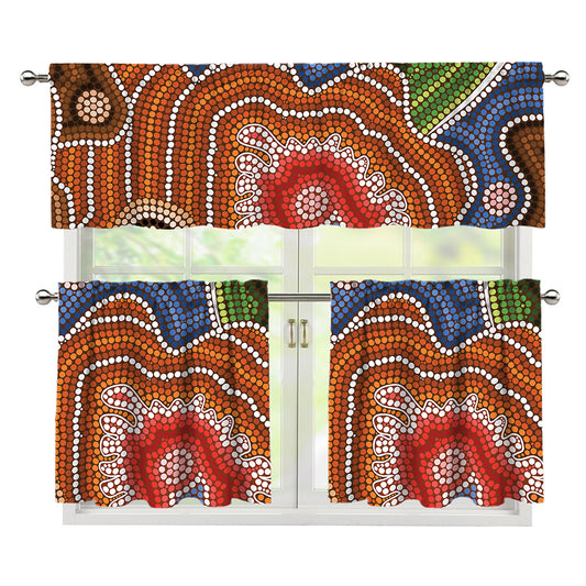 Australian Aboriginal Art Print 3 Piece Kitchen Curtains