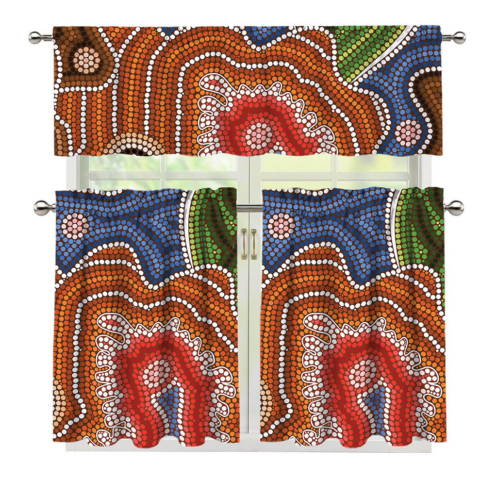 Australian Aboriginal Art Print 3 Piece Kitchen Curtains