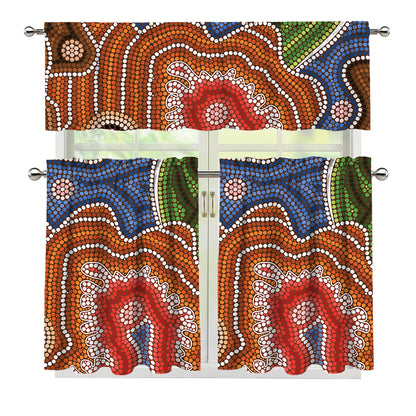 Australian Aboriginal Art Print 3 Piece Kitchen Curtains