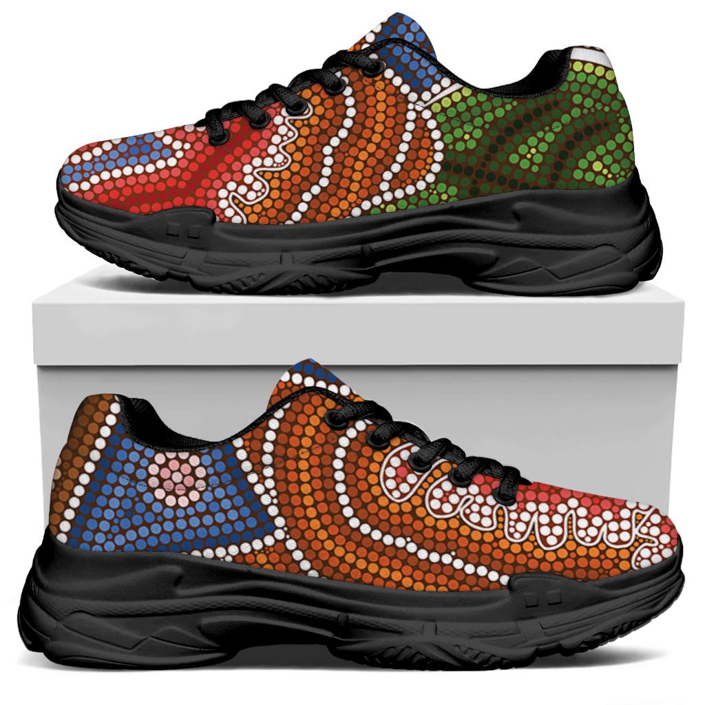 Australian Aboriginal Art Print Black Chunky Shoes