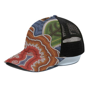 Australian Aboriginal Art Print Black Mesh Trucker Cap