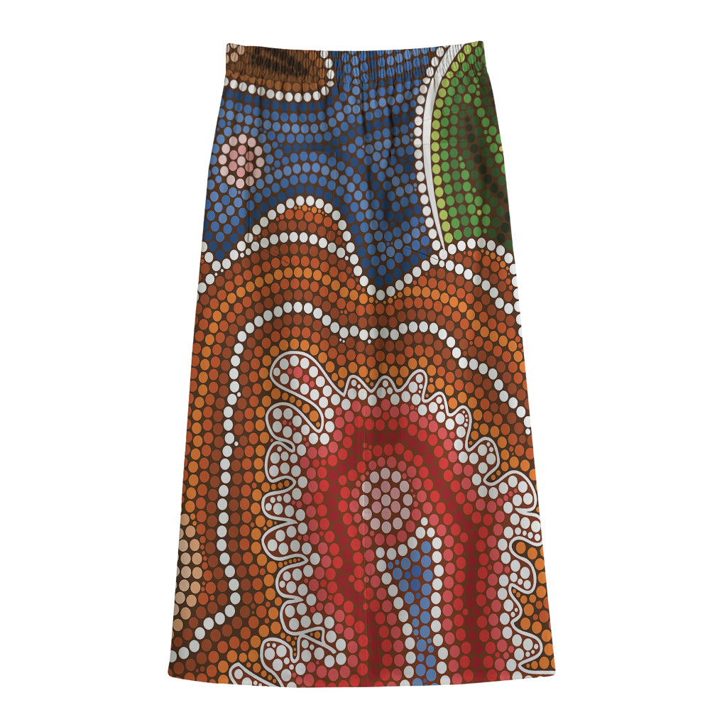 Australian Aboriginal Art Print Cotton Front Slit Maxi Skirt