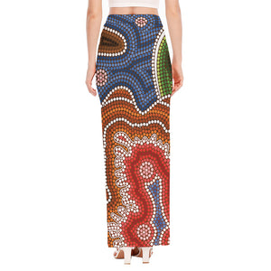 Australian Aboriginal Art Print High Slit Maxi Skirt