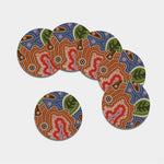 Australian Aboriginal Art Print Leather Coaster Set