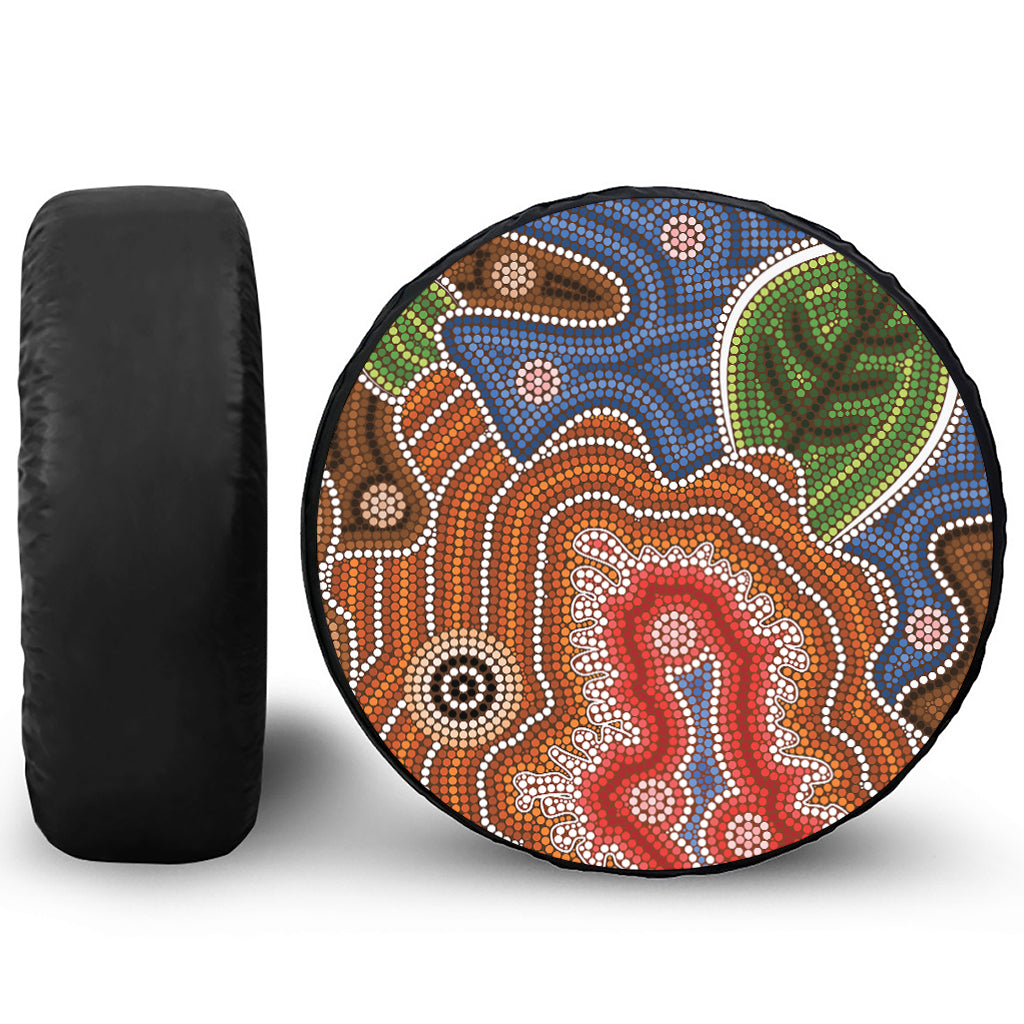 Australian Aboriginal Art Print Leather Spare Tire Cover
