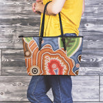 Australian Aboriginal Art Print Leather Tote Bag