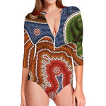 Australian Aboriginal Art Print Long Sleeve Swimsuit