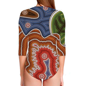 Australian Aboriginal Art Print Long Sleeve Swimsuit