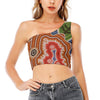 Australian Aboriginal Art Print One Shoulder Crop Top