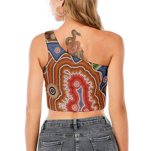 Australian Aboriginal Art Print One Shoulder Crop Top