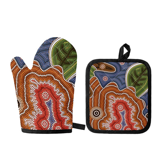 Australian Aboriginal Art Print Oven Mitt And Pot Holder Set