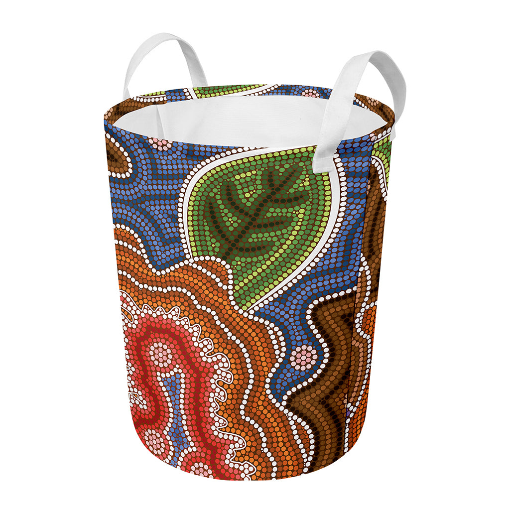 Australian Aboriginal Art Print Round Laundry Basket