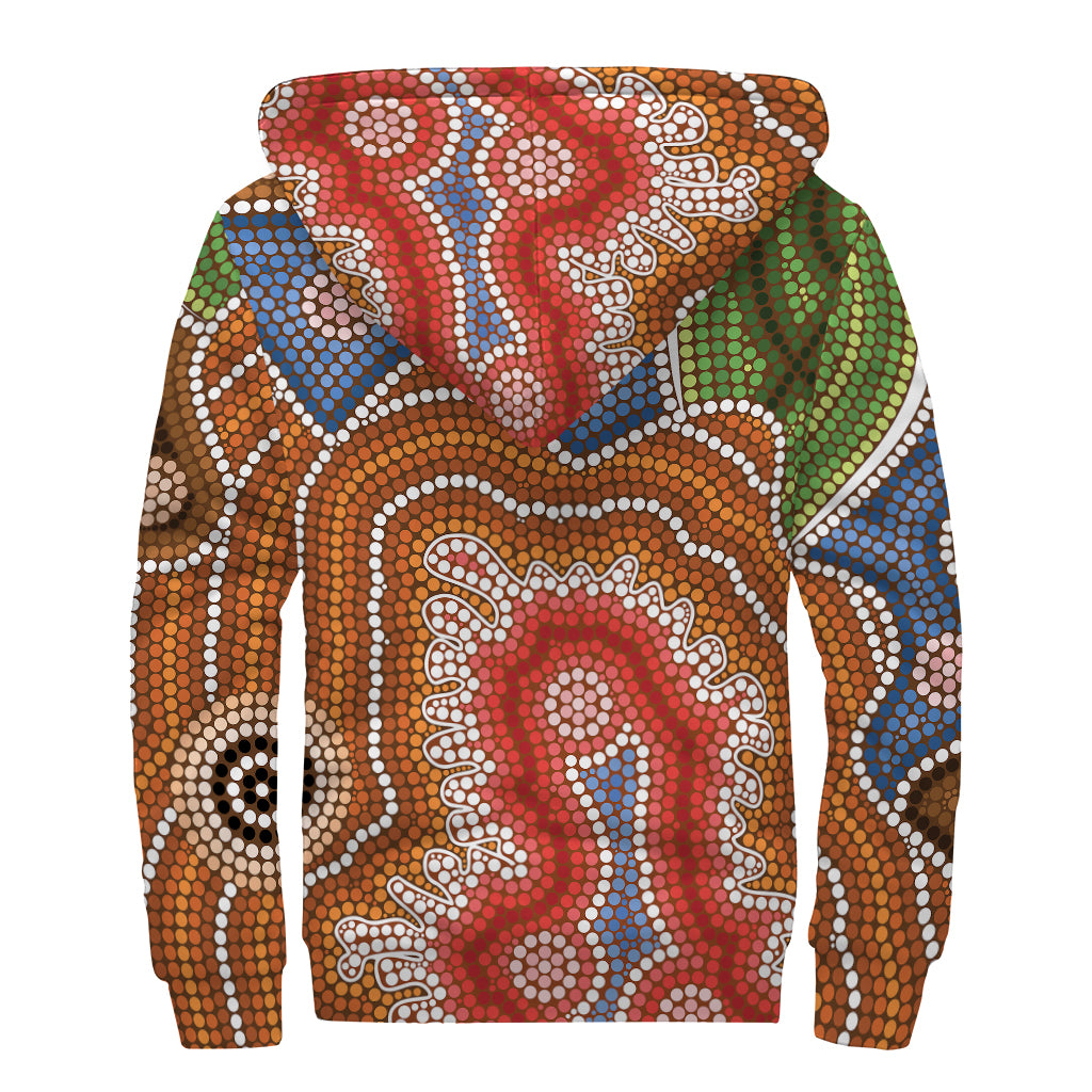 Australian Aboriginal Art Print Sherpa Lined Zip Up Hoodie