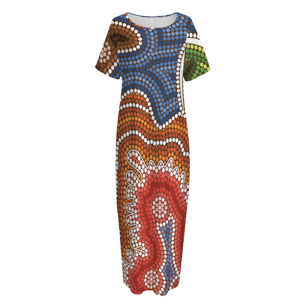 Australian Aboriginal Art Print Short Sleeve Long Nightdress