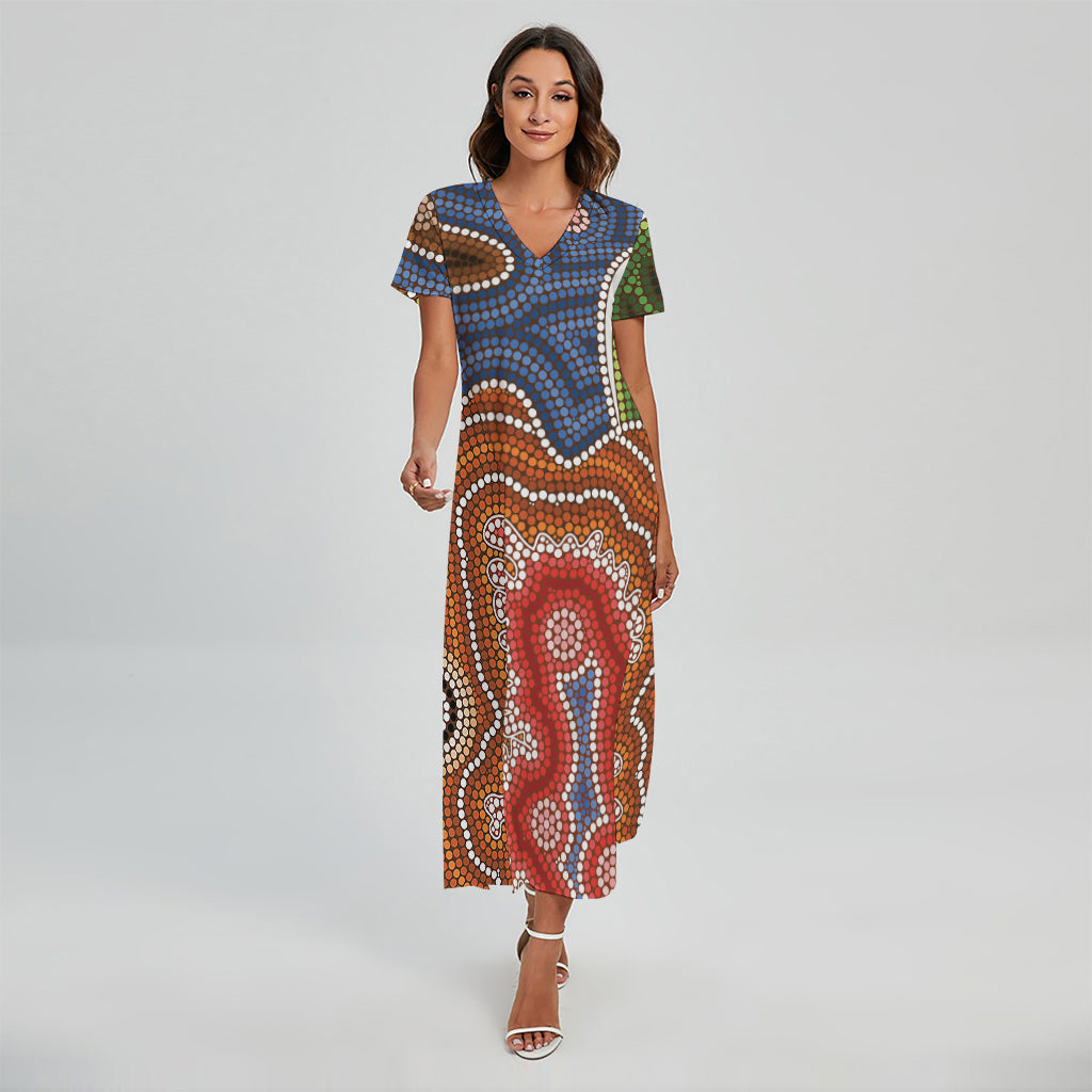 Australian Aboriginal Art Print Short Sleeve Maxi Dress