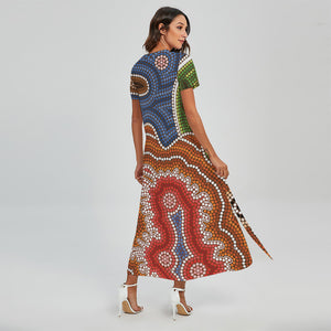 Australian Aboriginal Art Print Short Sleeve Maxi Dress