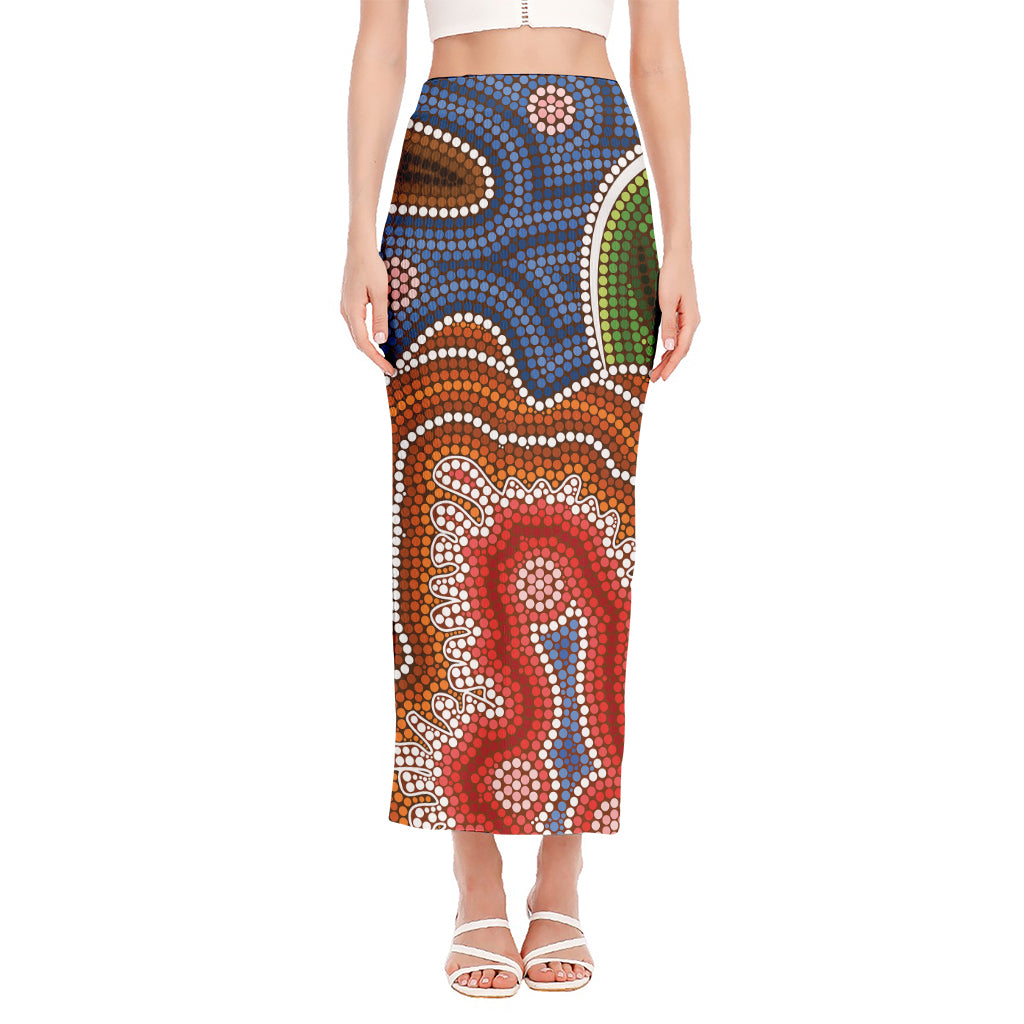 Australian Aboriginal Art Print Side Slit Maxi Skirt