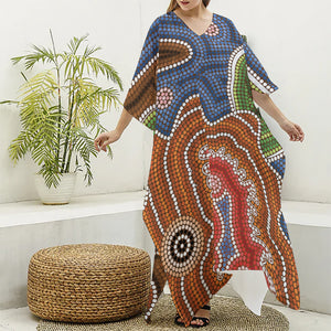 Australian Aboriginal Art Print Silk V-Neck Kaftan Dress