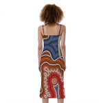 Australian Aboriginal Art Print Slim Fit Midi Cami Dress