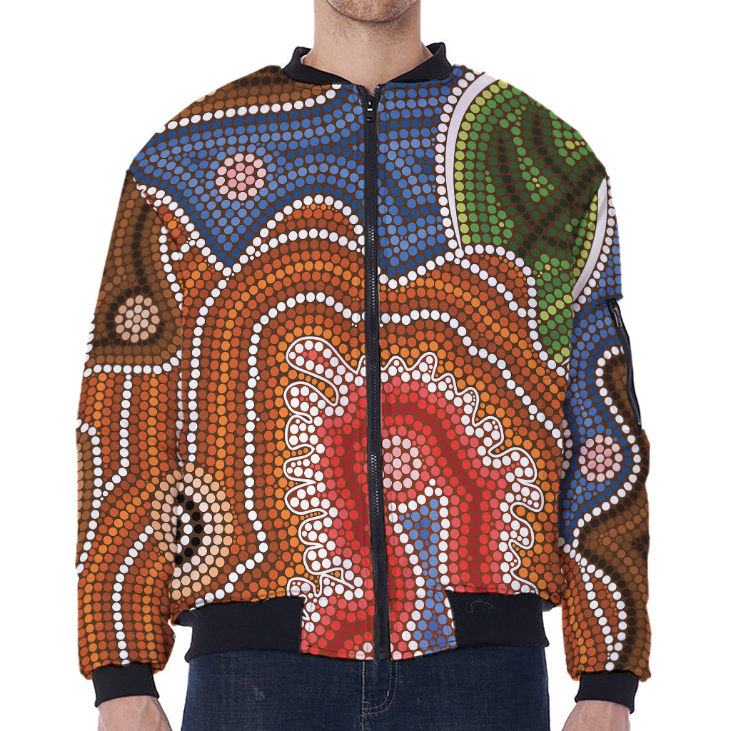 Australian Aboriginal Art Print Zip Sleeve Bomber Jacket