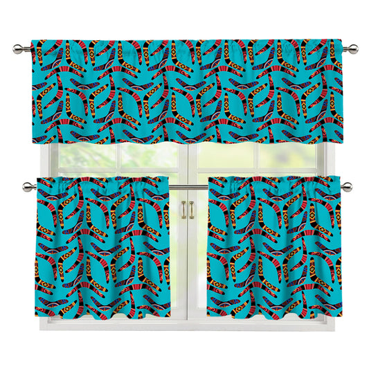 Australian Aboriginal Boomerang Print 3 Piece Kitchen Curtains
