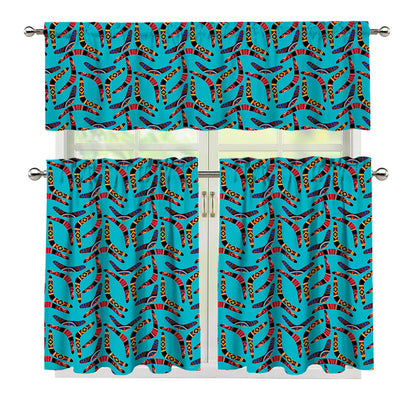 Australian Aboriginal Boomerang Print 3 Piece Kitchen Curtains