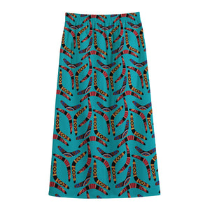 Australian Aboriginal Boomerang Print Cotton Front Slit Maxi Skirt